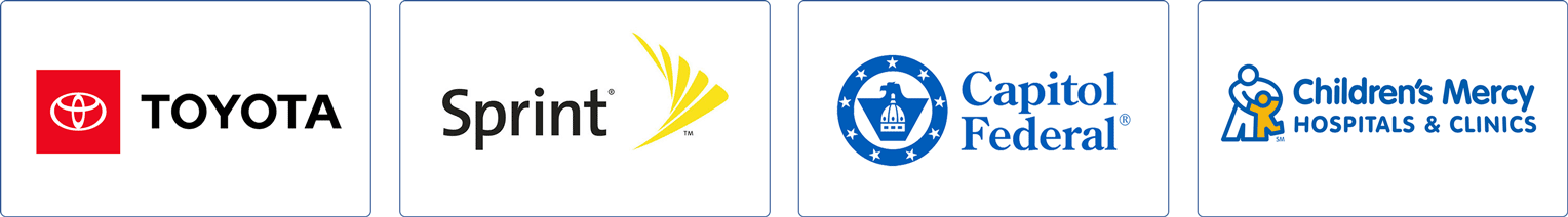 Former client logos: Toyota. Sprint, Capitol Federal, Children's Mercy