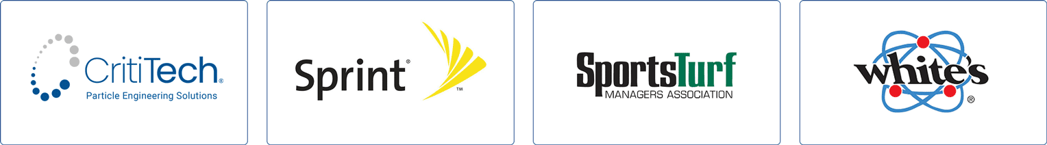 CritiTech logo, Sprint logo, Sports Turf logo, White's Electronics logo